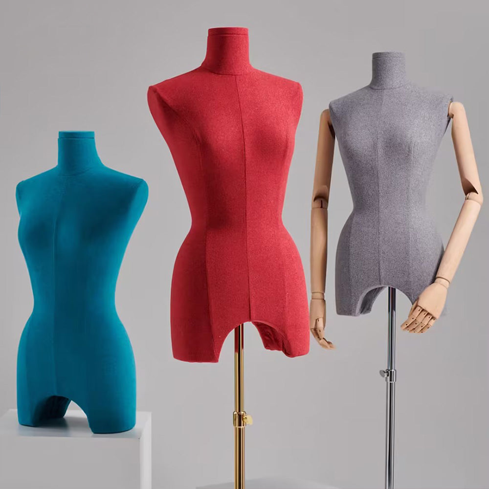 Mannequin Body Female Dress Form Linen Fabric Manikin Torso with Detachable  Head Adjustable Height Metal Stand, Two Wooden Hands