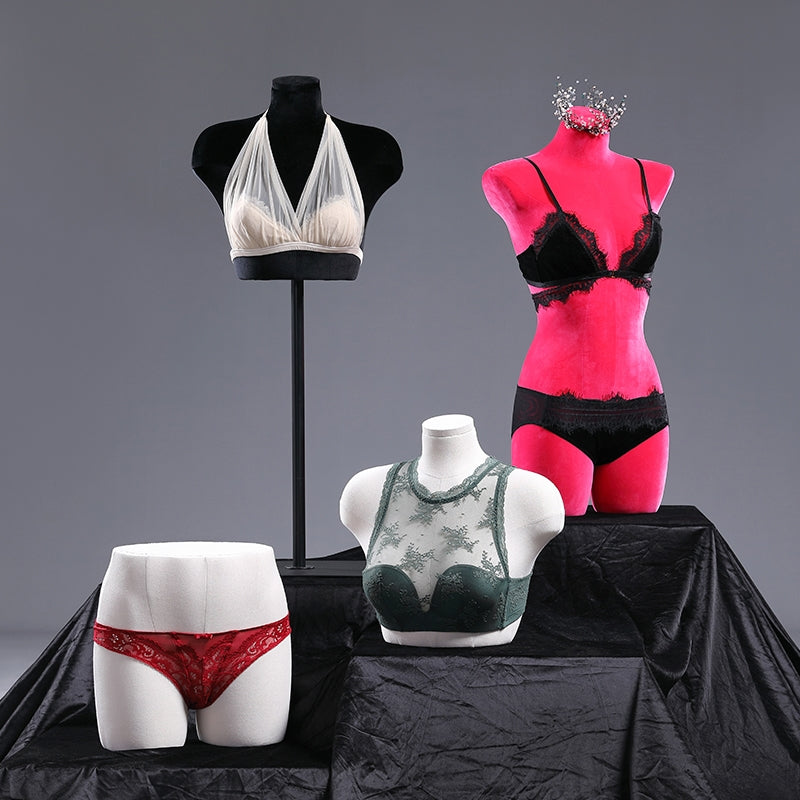Jelimate Boutique Underwear Mannequin Torso Female,Colorful Velvet Dress Form,Women Bikini Bra Trouser Pant Hip Bust Form for Lingerie Store Display