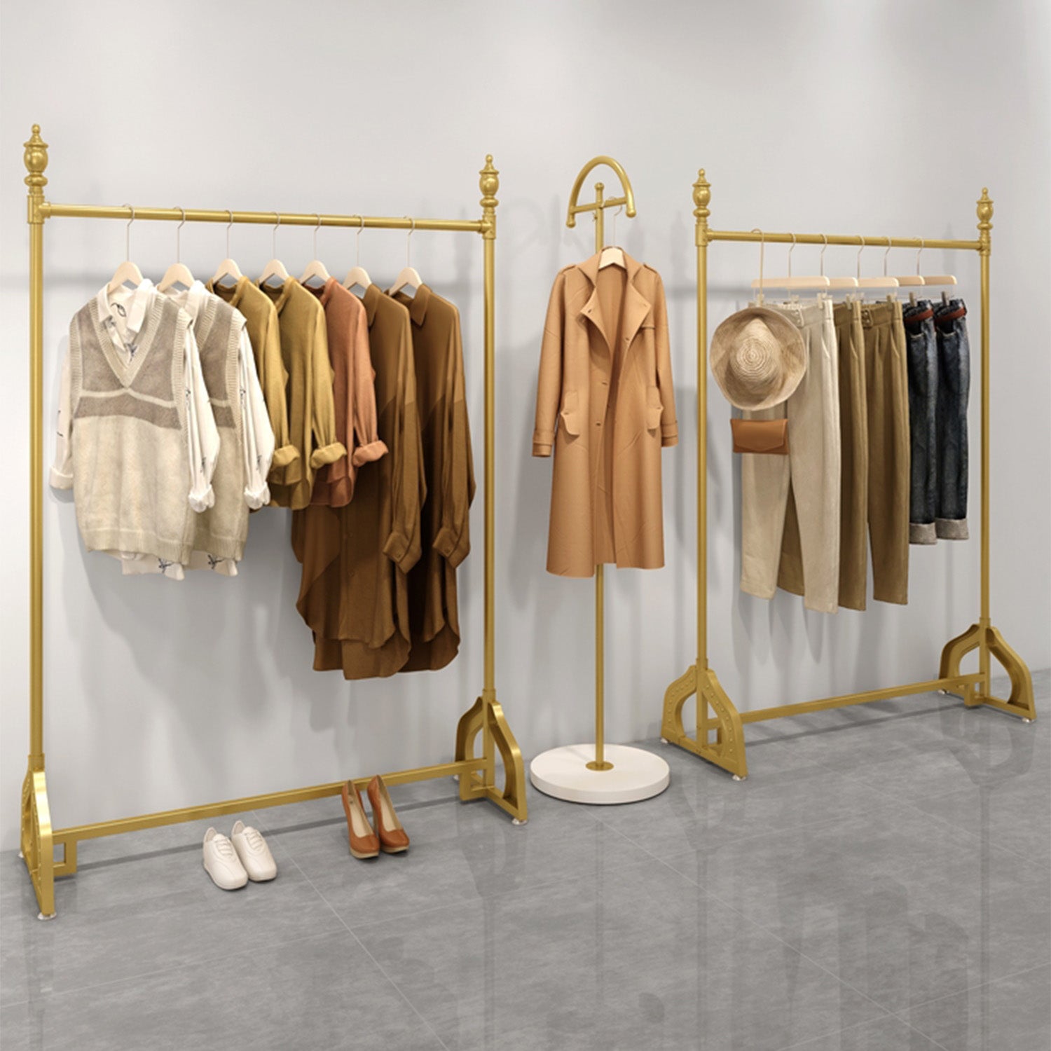Metal Clothing Rack Standing Garment Rack Boutique Rolling Display Rack  Closet Organizer 63'' (Gold) : : Home