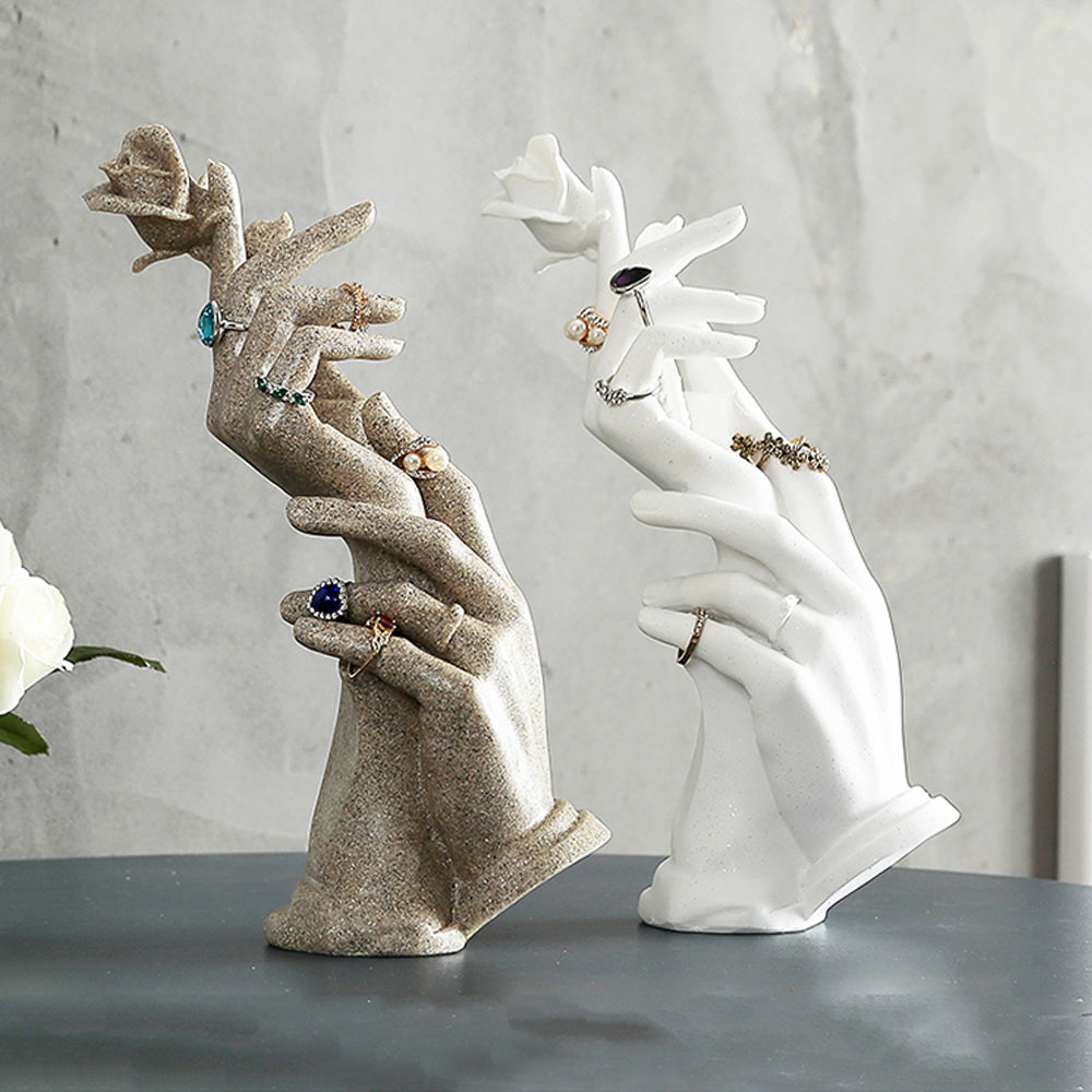 Jelimate White Gray Frosted Rose Flower Resin Mannequin Hand Model