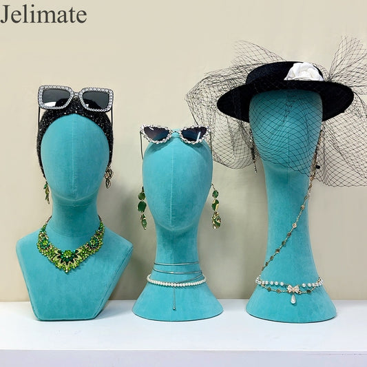 Discover the Hot Selling Jelimate Long Neck Colorful Suede Velvet Mannequin Head in Sunglasses Stores!