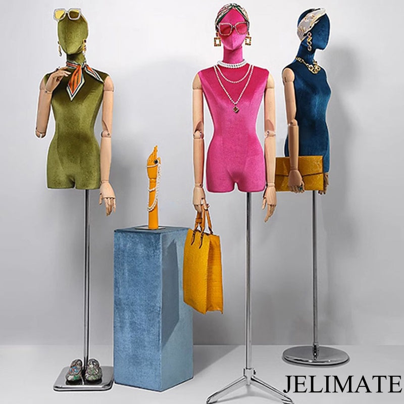 Elevate Your Clothing Boutique Store’s Aesthetic with Jelimate High End  Female Velvet Mannequin Torso With Wooden Arms