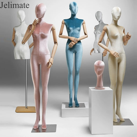 How to Give Your Fashion Clothing Boutique Stores  a Makeover with Jelimate High End Half Body Full Body Colorful Velvet Mannequin With Wooden Arms?
