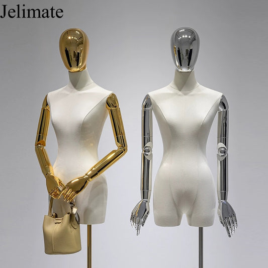 Transform Your Storefront: Using Jelimate High Quality Beige Female Half Body Mannequin With Plated Head And Hand for Stunning Window Displays