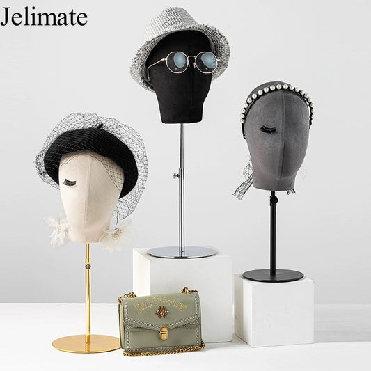 How to Enhance Your Boutique Store Accessories Display with Jelimate Gold Round Base Female Colorful Suede Mannequin Heads?