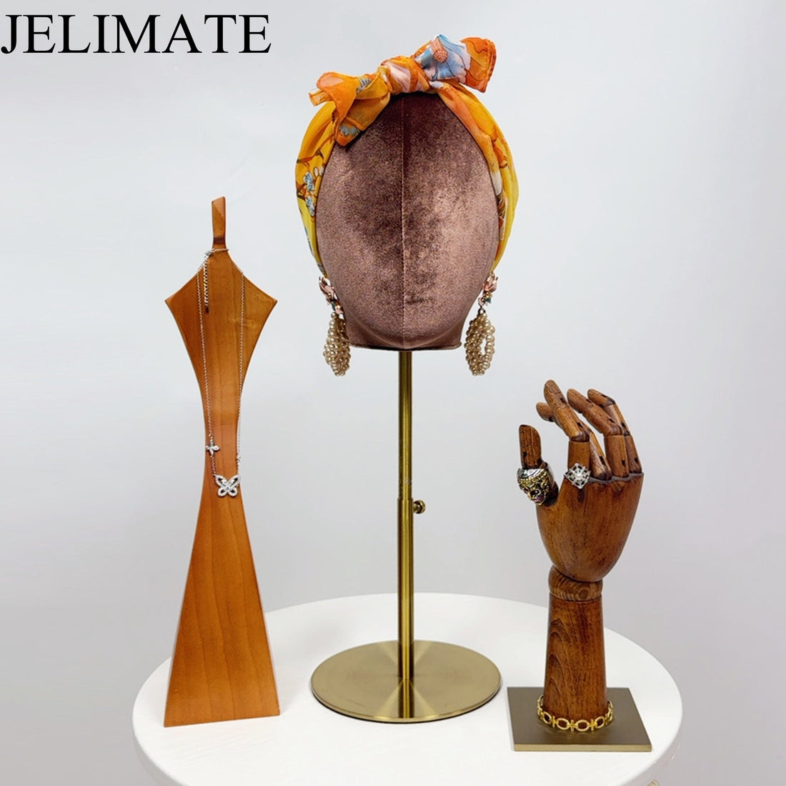 Why Jelimate  Brown Velvet Mannequin Head With Gold Base is Your Best Choice for Fashion Accessory Displays In Boutique Store?