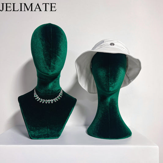 JELIMATE Luxurious Green Velvet Mannequin Heads: Perfect for Boutique Store Accessory and Window Displays