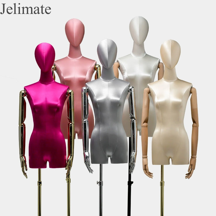 Jelimate Full Body Male Mannequin | Colorful Linen Fabric Men Dress Form with Wooden Arms & Silver Base main image 0