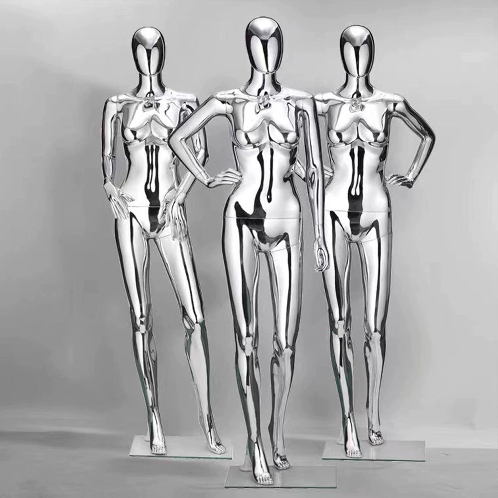 Jelimate High Quality Mirror Silver Male Female Mannequin Full Body,Plating Chrome Women Men Dress Form,Fashion Window Clothing Display Mannequin
