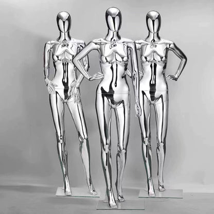 Jelimate High Quality Mirror Silver Male Female Mannequin Full Body,Plating Chrome Women Men Dress Form,Fashion Window Clothing Display Mannequin