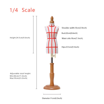 JELIMATE Female Half Scale Dress Form For Pattern Making,1/2 Or 1/3 Or 1/4 Scale Miniature Women Sewing Dress Form Mannequin,Fashion Designer And Fashion School Used Mini Tailor Mannequin For Teaching,Fully Pinnable Half Size Scale Form