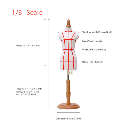 JELIMATE Female Half Scale Dress Form For Pattern Making,1/2 Or 1/3 Or 1/4 Scale Miniature Women Sewing Dress Form Mannequin,Fashion Designer And Fashion School Used Mini Tailor Mannequin For Teaching,Fully Pinnable Half Size Scale Form