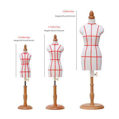 JELIMATE Female Half Scale Dress Form For Pattern Making,1/2 Or 1/3 Or 1/4 Scale Miniature Women Sewing Dress Form Mannequin,Fashion Designer And Fashion School Used Mini Tailor Mannequin For Teaching,Fully Pinnable Half Size Scale Form