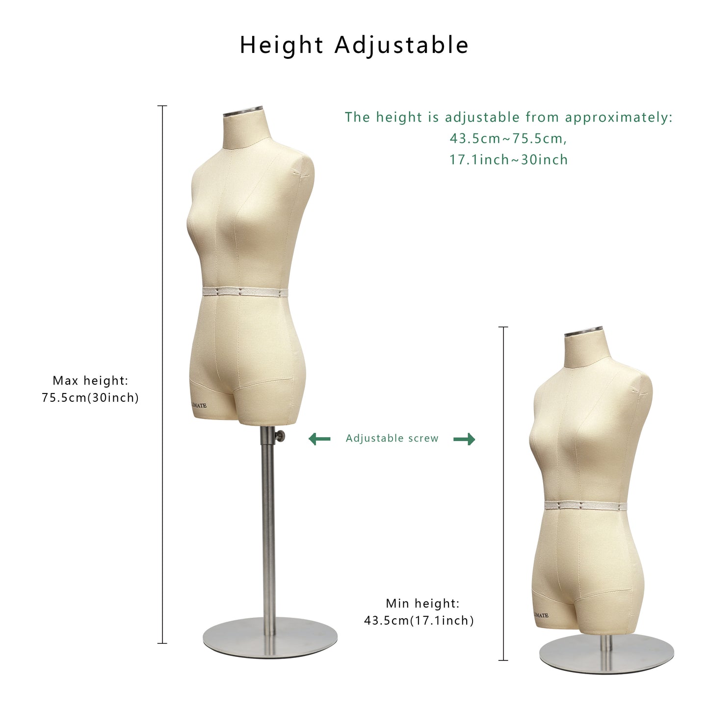 Jelimate Female Half Scale Dress Form,Miniature 1/2 Scale Women Dress Form for Sewing Mannequin,Adjustable Mini Tailor Mannequin With Soft Arms Dressmaker Dummy Half Size Dress Form Beige Size 8