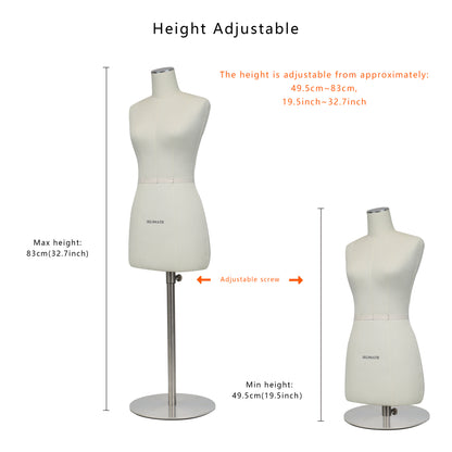 JELIMATE Half Scale Female Dress Form(Not Adult Full Size),1:2 Miniature Sewing Half Size Mannequin Not Fully Pinable Dressmaker Dummy,46cm Body Height Female Torso Tailor Model Size 12