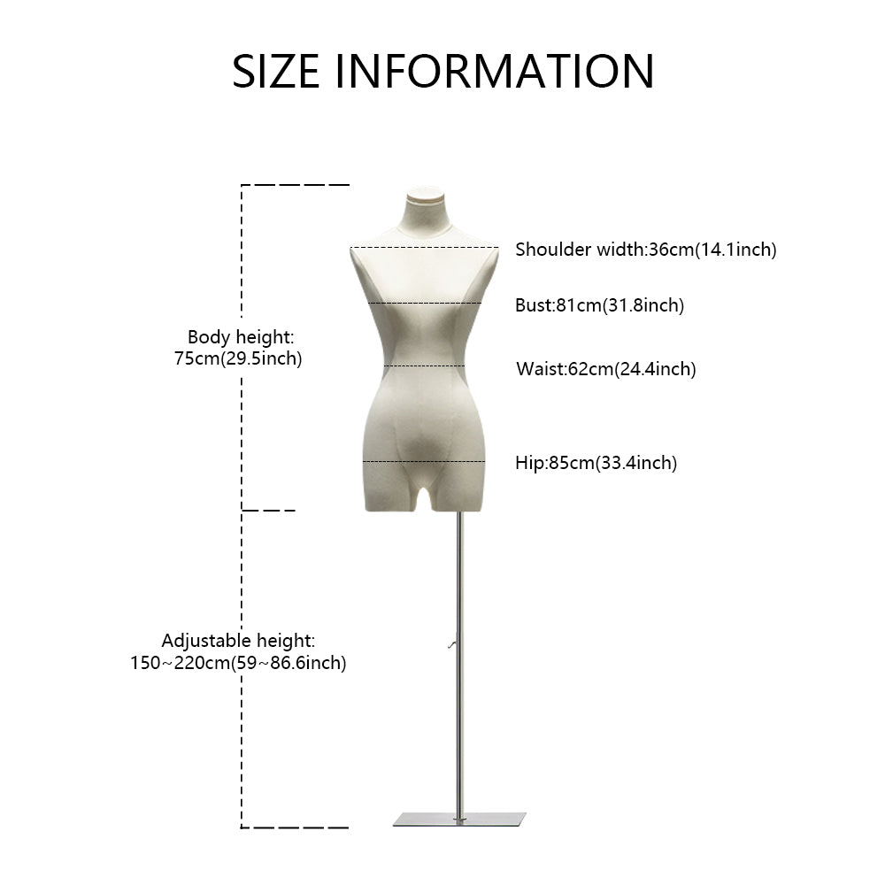 Jelimate Adult Size Half Body Female Linen Mannequin Stand,Clothing Display Mannequin Torso Dress Form,Store Window Fabric Cover Women Model Manikin