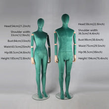 Load image into Gallery viewer, Jelimate Fashion Female Male Mannequin Full Body Dress Form,Window Display Colorful Velvet Dress Form Torso,Clothing Dress Form Manikin Head Wooden Arms
