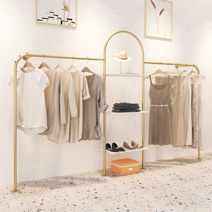 Jelimate 200cm Height Arch Gold Clothing Display Rack,Shop Decoration Boutique Store Furniture Hanging Clothing Shelf,Wall Clothing Display Stand Clothes Hanger