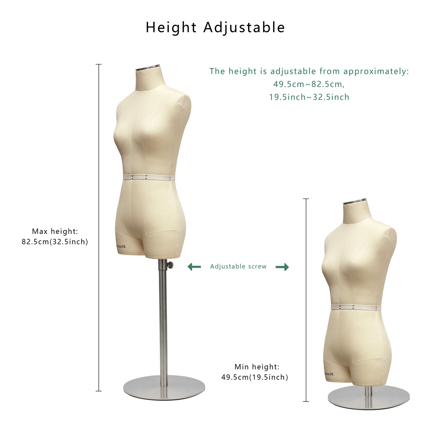 JELIMATE Half Scale Female Dress Form With Short Thigh,Miniature Women Sewing Dress Form Mannequin With Soft Arms,Adjustable Height Mini Dress Mannequin Tailor Dummy Half Size Scale Form Beige Size 8