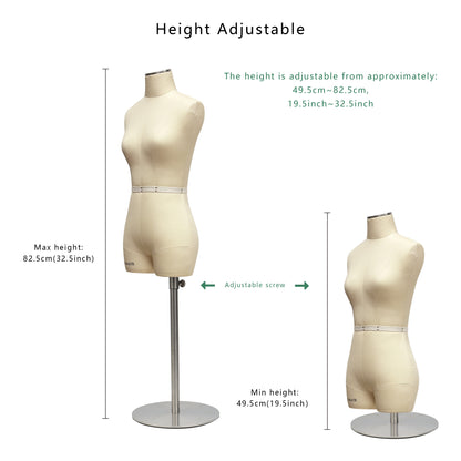 JELIMATE Half Scale Female Dress Form With Short Thigh,Miniature Women Sewing Dress Form Mannequin With Soft Arms,Adjustable Height Mini Dress Mannequin Tailor Dummy Half Size Scale Form Beige Size 8