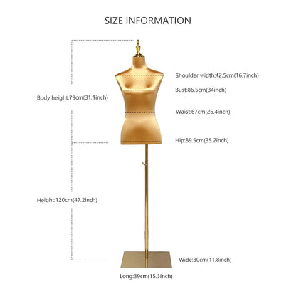 Jelimate Clearance Satin Female Half Body Mannequin,Women Silk Dress Form Adjustable Clothing Display Model,Female Display Mannequin Torso with Gold Base