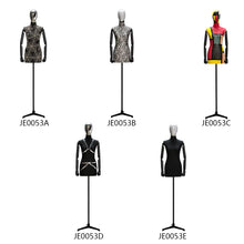 Lade das Bild in den Galerie-Viewer, Jelimate Custom Fabirc Mannequin Torso With Head,Female Dress Form Torso With Black Wooden Arms,Window Display Clothing Dress Form Black Tripod Stand

