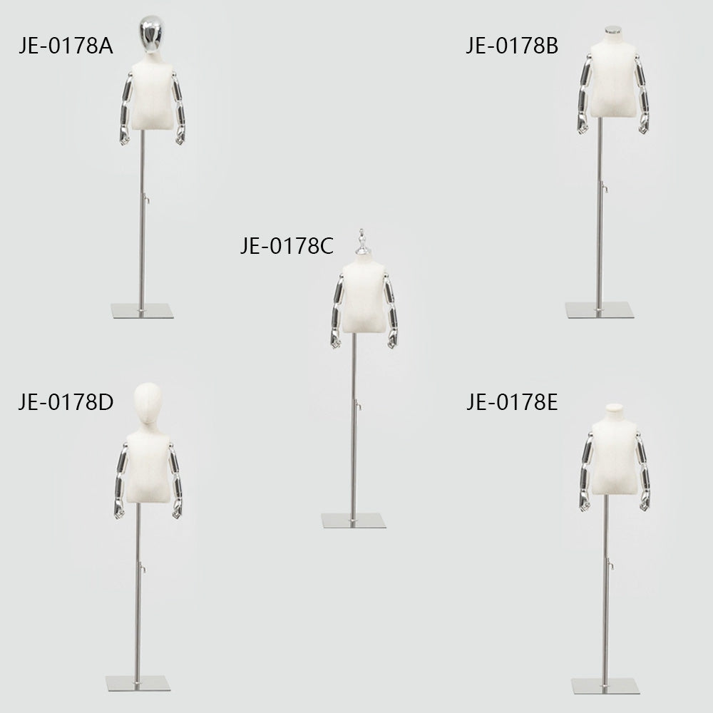 Jelimate High End Women Men Clothing Store Kid Mannequin Torso With Silver Arms,Window Display Kid Dress Form,Clothes Display Model Child Dress Form
