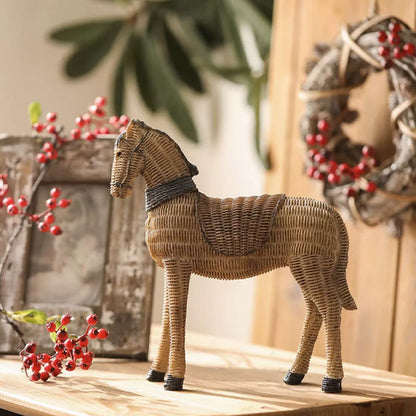 Jelimate Retro Rattan Horse Statue Handicraft Ornaments,Creative Horse Decoration Ornaments For Bedroom Study Store Office Home Decoration,Animal Decoration Ornaments Horse Sculpture