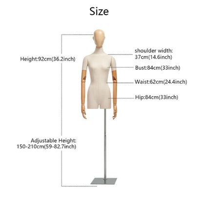 Jelimate Luxury Male Female Mannequin Torso With Wooden Head Arms,Linen Dress Form Clothing Display Model,Window Dress Form Wedding Dress Mannequin