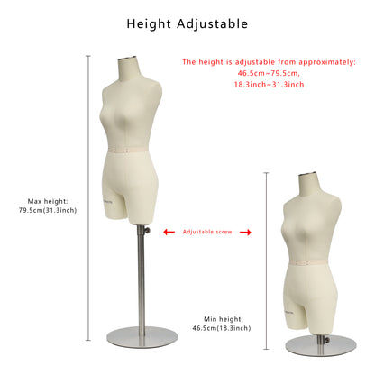 JELIMATE Half Scale Women Dress Form For Pattern Making,Miniature Female Dress Form For Sewing Not Fully Pinable Dressmaker Dummy,Fashion Designer Used Mini Tailor Mannequin for Draping Mannequin Size 4