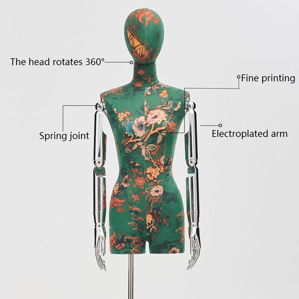 Jelimate High End Window Display Mannequin Torso Female Dress Form,Colorful Printed Fabric Wedding Dress Mannequin,Manikin Head Clothing Dress form