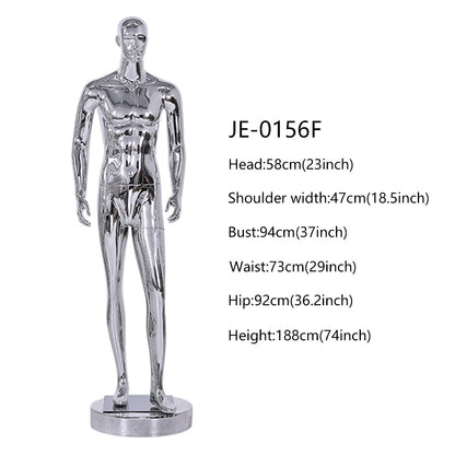 Jelimate High Quality Mirror Silver Male Mannequin Full Body,Boutique Men Dress Form for Window Display,Clothing Display Mannequin Torso Chrome Dummy