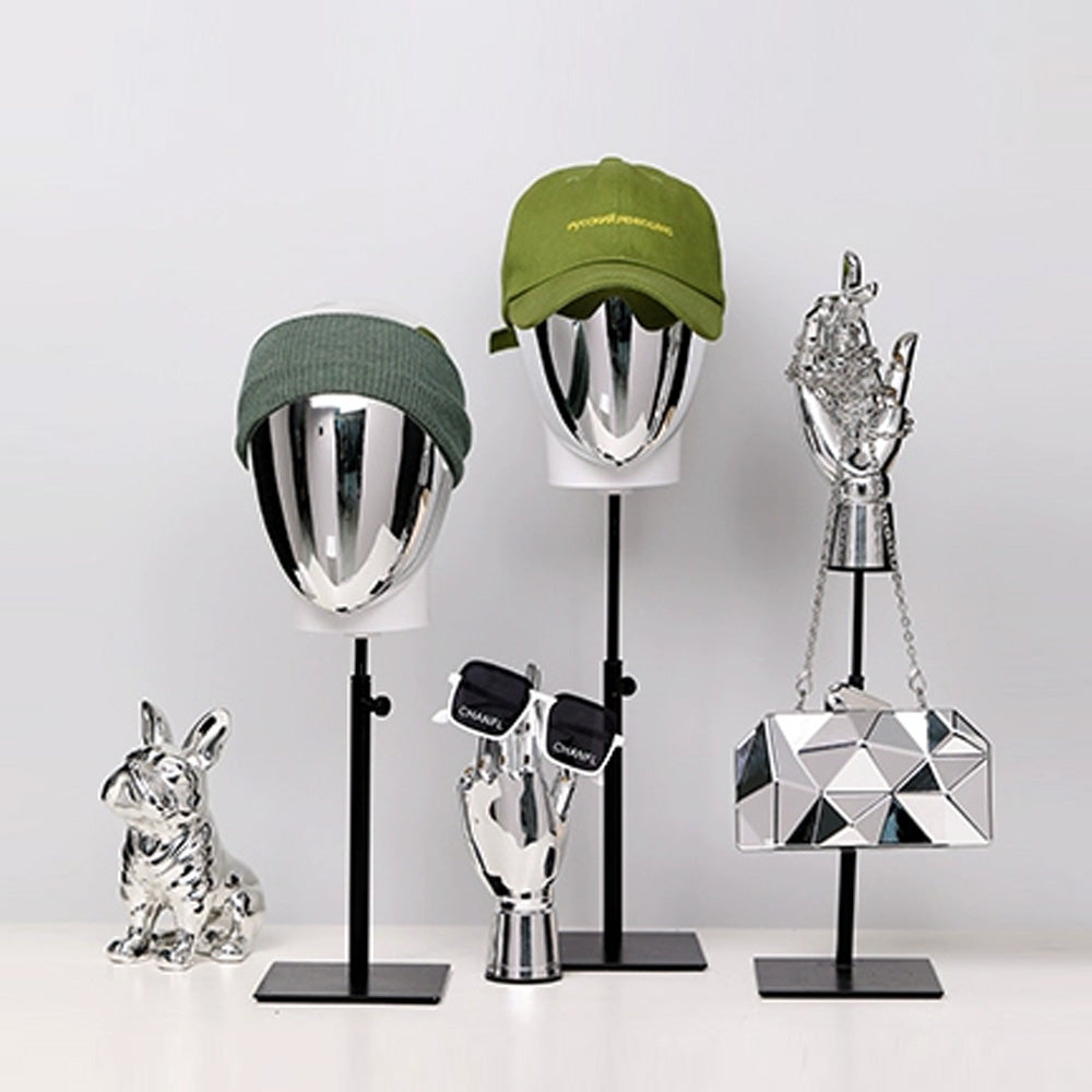 Jelimate High End Silver Gold Mannequin Head Stand,Window Display Golden Chrome Mannequin Hand,Hat Holder Wig Head Dress Form