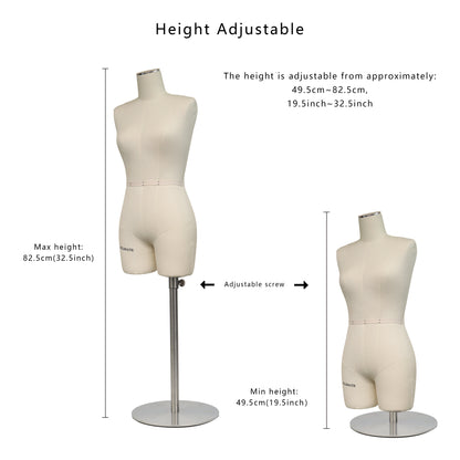 JMSIZE12 Half Scale Female Dress Form For Pattern Making,1/2 Scale Miniature Sewing Mannequin for Women,Mini Tailor Mannequin for Fashion Designer Fashion School Draping Mannequin