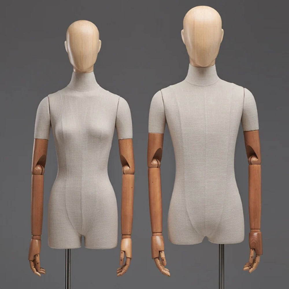 Jelimate Full Body Male Mannequin | Colorful Linen Fabric Men Dress Form with Wooden Arms & Silver Base main image 1