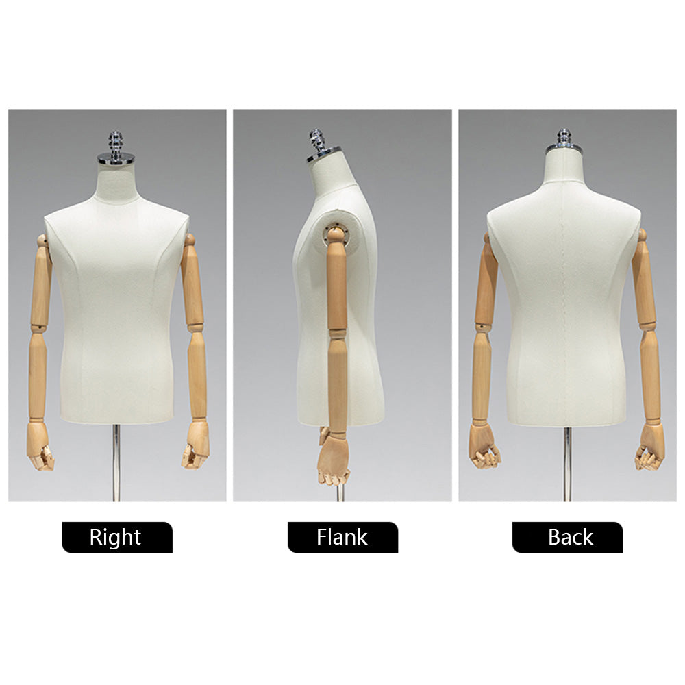 Jelimate Clothing Store Male Display Mannequin Torso Stand,Black Beige Dress Form Fabric Wrapped Mannequin,Men Display Model Clothing Dress Form Props