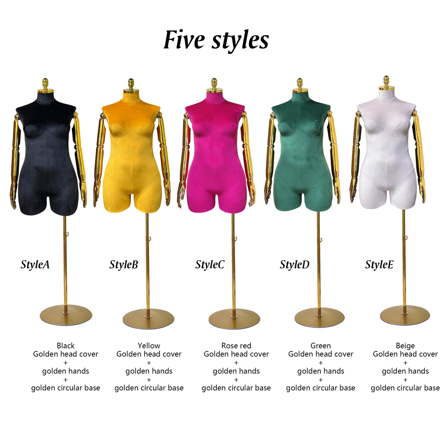 Jelimate Luxury Plus Size Female Mannequin Torso With Gold Arms,Half Body Women Dress Form Velvet Display Mannequin,Plus Size Dress Form Model JM375
