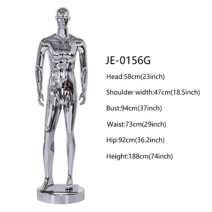 Jelimate High Quality Mirror Silver Male Mannequin Full Body,Boutique Men Dress Form for Window Display,Clothing Display Mannequin Torso Chrome Dummy