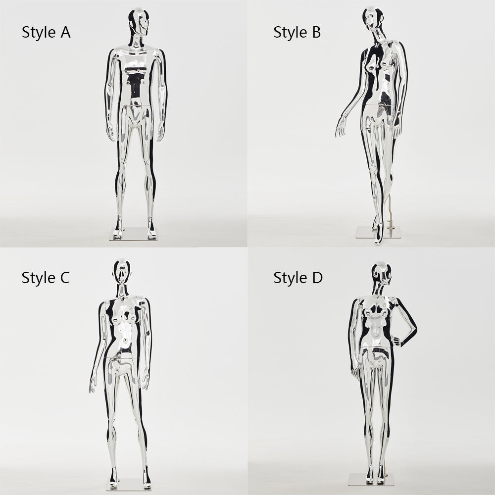Jelimate Fashion Chrome Male Female Mannequin Full Body,Clothing Store Plate Mirror Silver Display Dress Form,Clothes Jewelry Wedding Dress Model