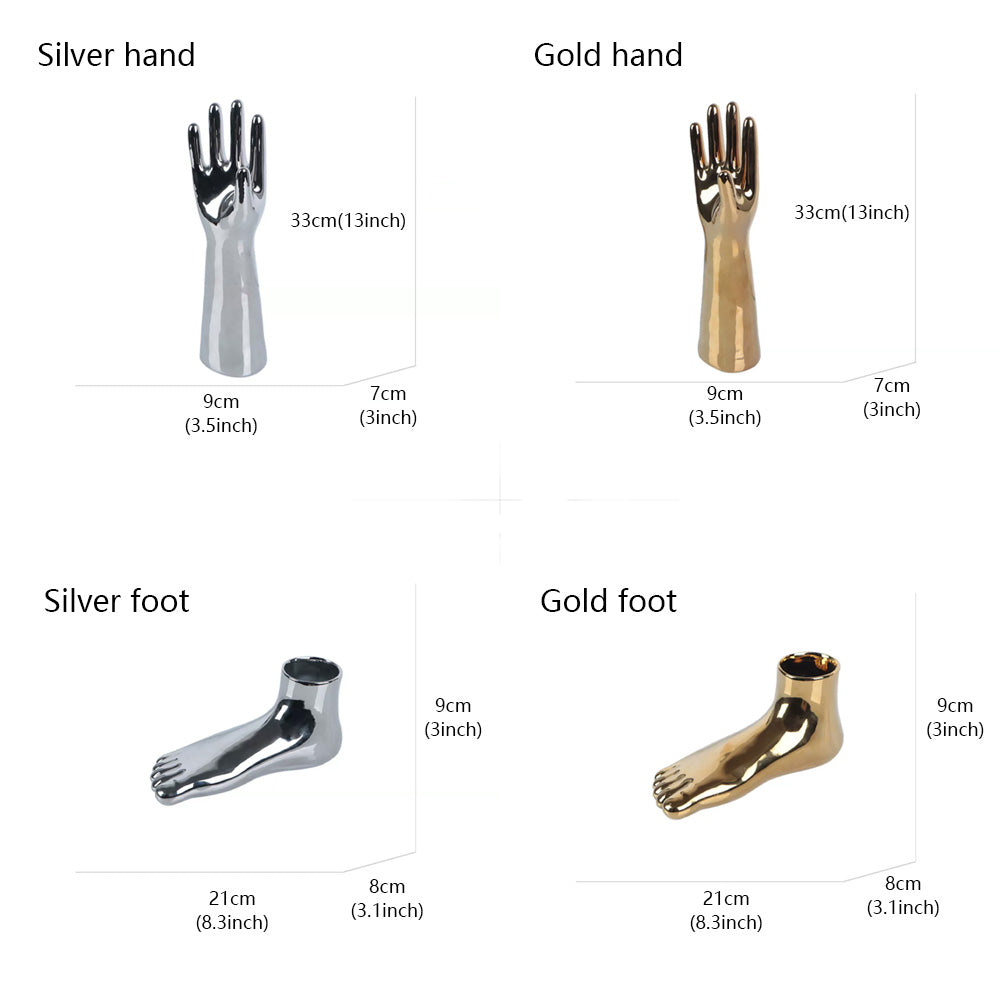 Jelimate Luxury Silver Gold Mannequin Hand Foot Form,Home Decoration Hand Foot Mannequin Dress Form,Sock Shoe Ring Sunglasses Jewelry Display Model