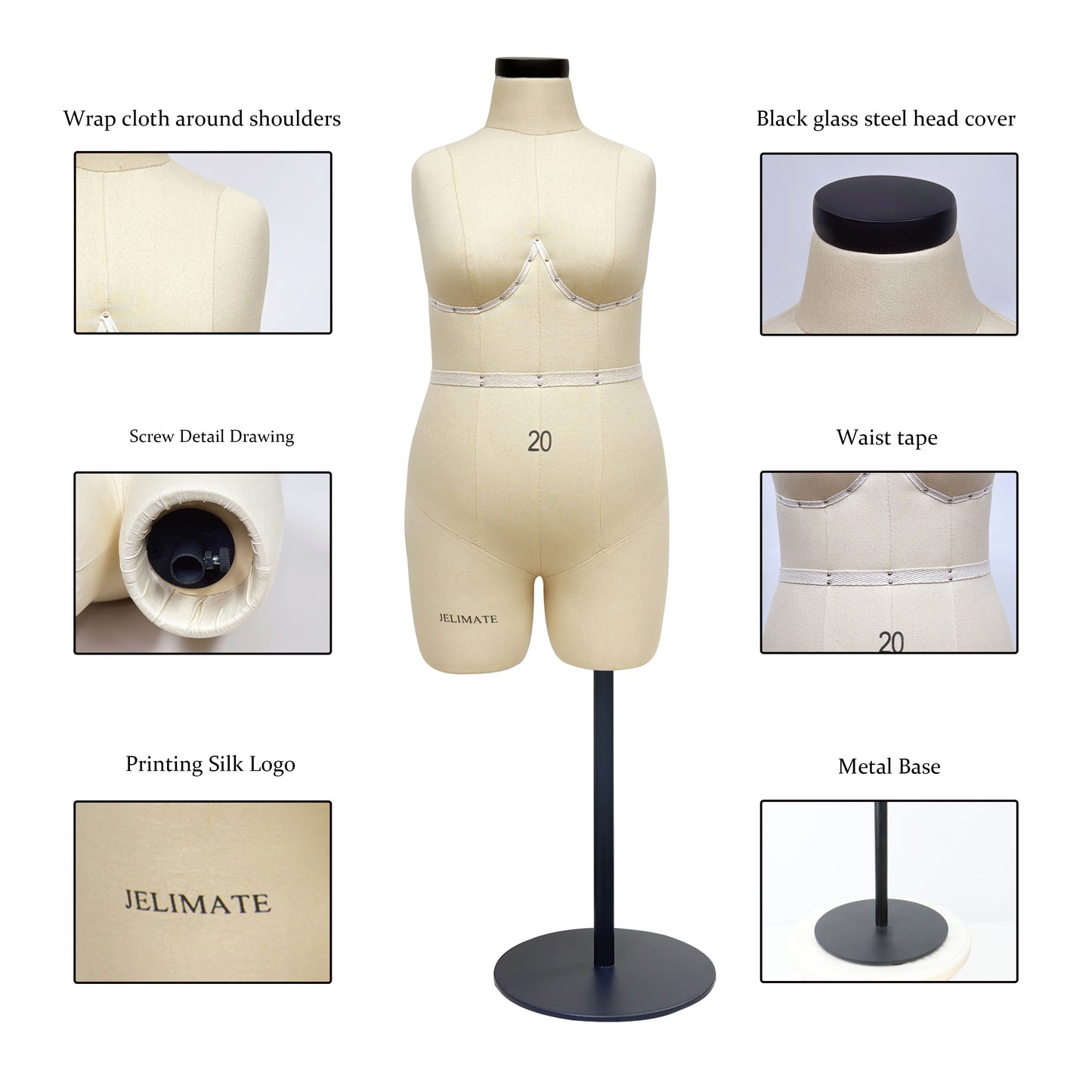 Jelimate Female Half Scale Dress Form,1:2 Miniature Dress Form For Sewing Mannequin Dressmaker Dummy,1/2 Scale Tailor Dress Form Mannequin for Draping,Size 20 Mini Female Plus Size Mannequin With Black Base