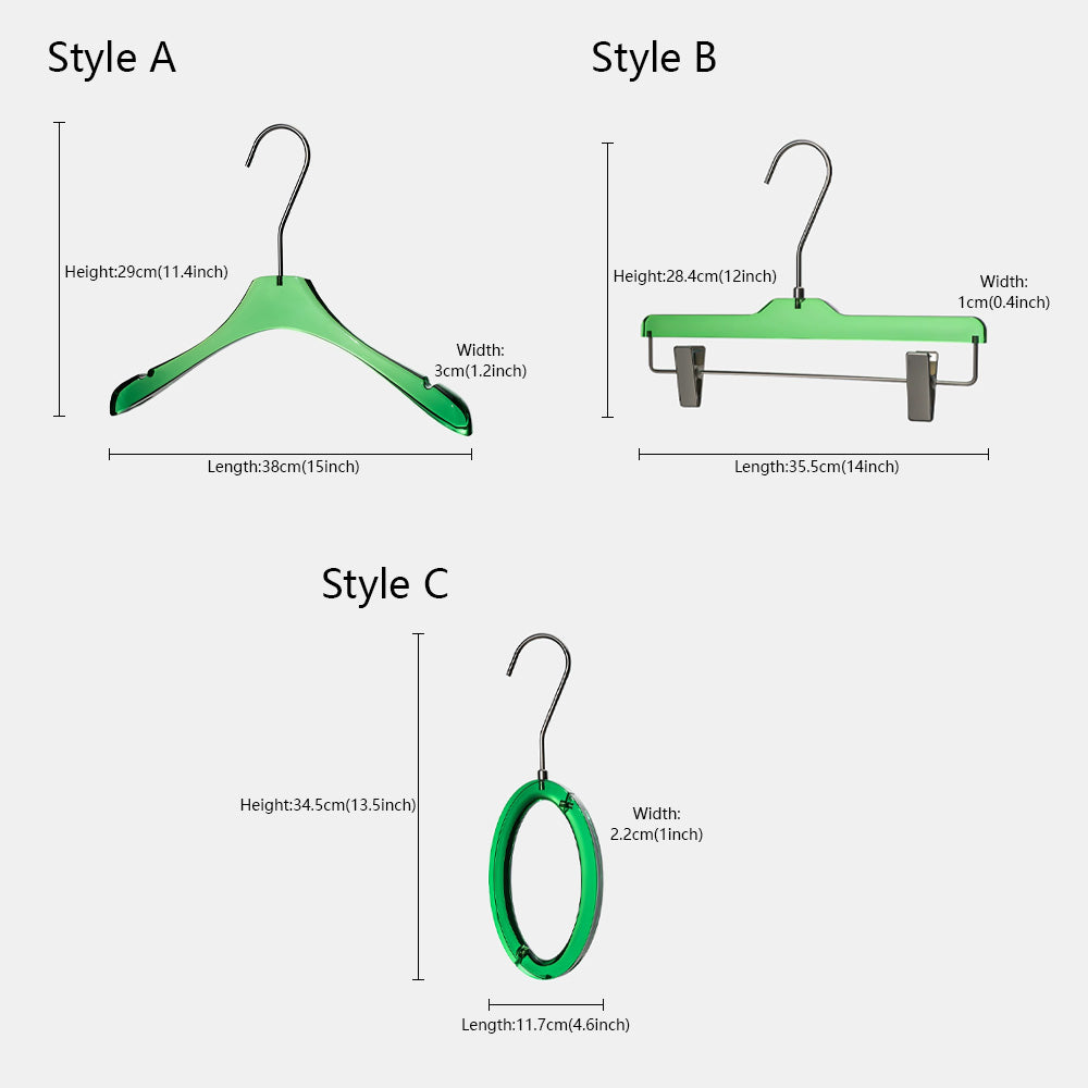 Jelimate Women Clothing Store Green Acrylic Hangers Household Transparent Clothing Hanger Non-Slip Clear Crystal Hanger Scarf Ring Hanger Clothes Pant Hanger