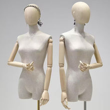 Load image into Gallery viewer, Jelimate High Grade Female Display Mannequin,Bamboo Linen Mannequin Torso Display Dress Form Stand,Wooden Mannequin Head with Earring Hole
