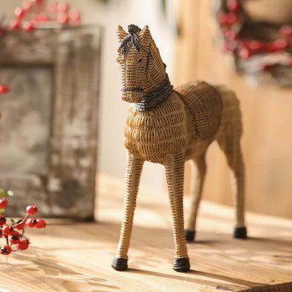 Jelimate Retro Rattan Horse Statue Handicraft Ornaments,Creative Horse Decoration Ornaments For Bedroom Study Store Office Home Decoration,Animal Decoration Ornaments Horse Sculpture