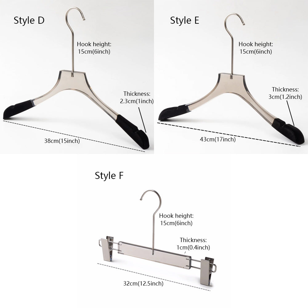 Jelimate Transparent Grey Acrylic Clothing Hanger Special Clothing Store Non Slip Velvet Hanger Pant Hanger Clips Crystal Clear Black Garment Hanger