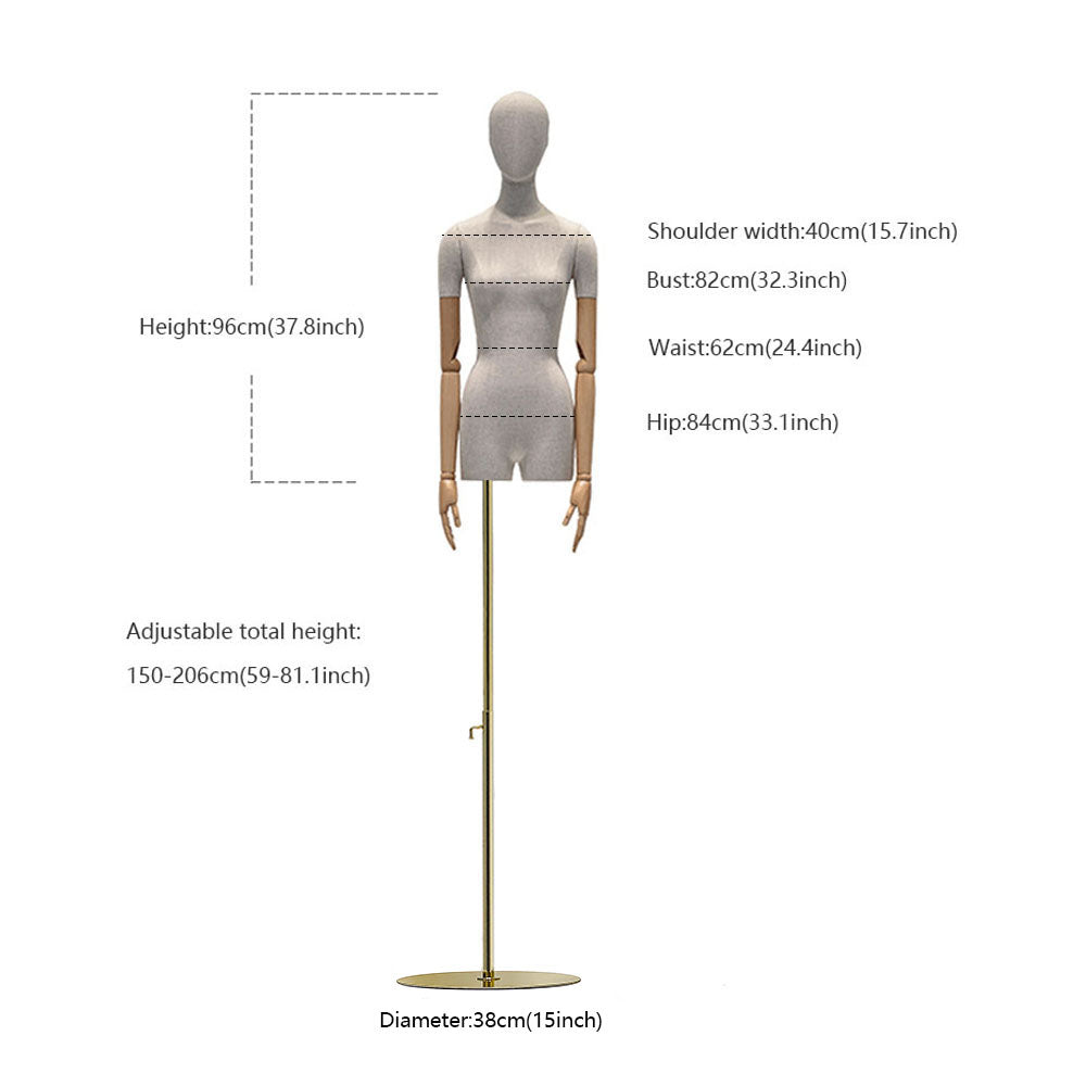Jelimate Adult Size Female Male Display Mannequin Torso With Wooden Arms,Luxury Window Dress Form Model,Men Women Clothing Dress Form Garment Mannequin