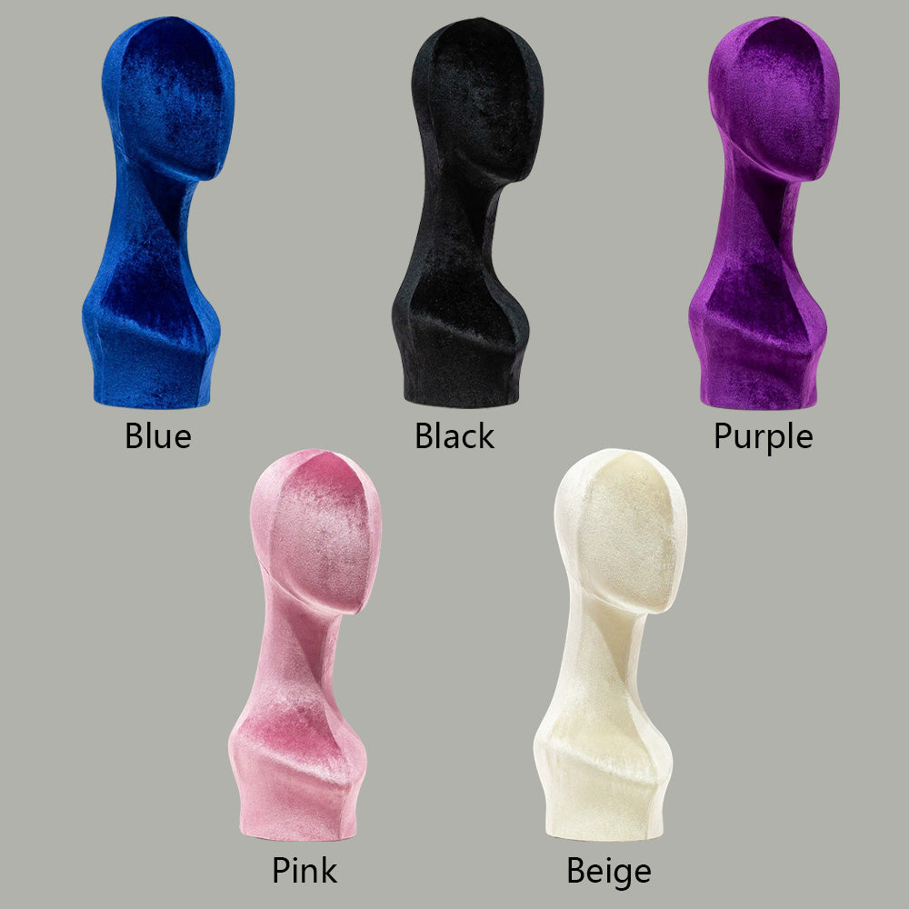 Jelimate Luxury Colorful Velvet Mannequin Head Long Neck Model,Manikin Head Mannequin Stand Wig Display Stand,Jewelry Headband Scarf Hat Display Head Dress Form