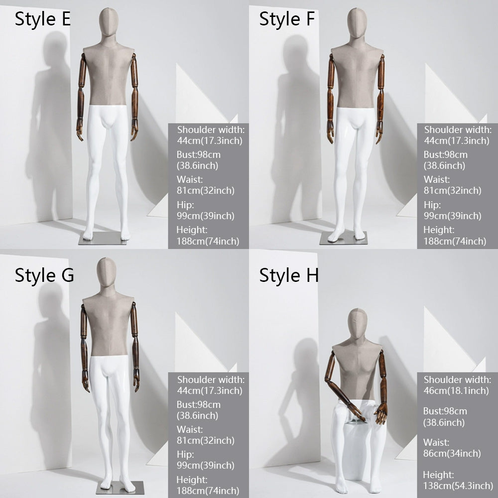 Jelimate Good Quality Adult Male Mannequin Full Body,Linen Fabric Mannequin Torso Stand Manikin,Men Model Clothing Dress Form Display Dummy