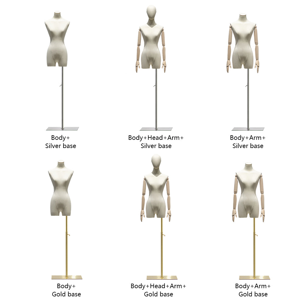 Jelimate Supporto per manichino in lino femminile per metà corpo per adulti, manichino per esposizione di abiti, torso, forma di vestito, rivestimento in tessuto per vetrina da donna, modello manichino