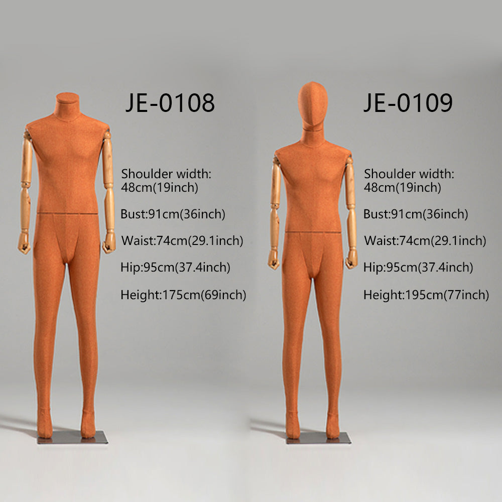 Jelimate High Quality Full Body Adult Male Mannequin,Colorful Linen Fabric Men Dress Form Model,Manikin Torso With Wooden Arms Clothing Display Mannequin